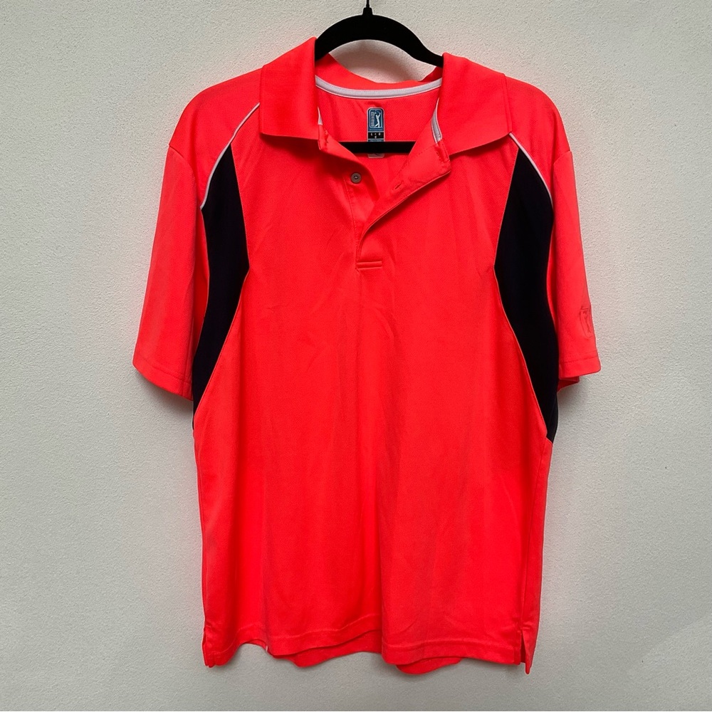 PGA Tour Air Flux Neon Orange, Navy Golf Polo Size Large Outdoor Athletic
